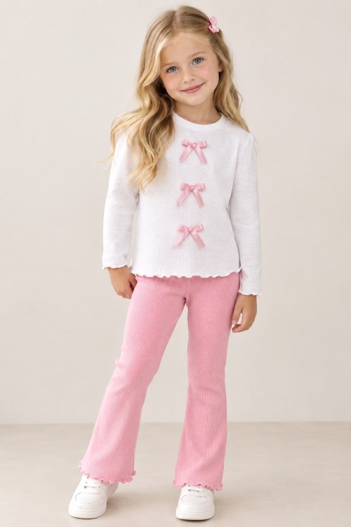 MK00152 Kurdeleli Fitilli Takım Açık Pembe