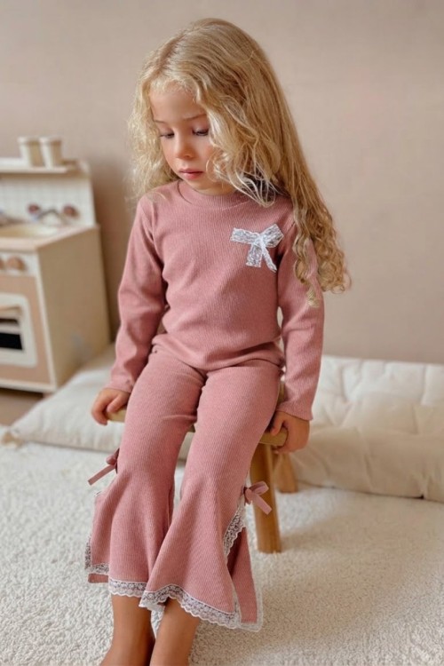 MK00153 Dantel Detaylı Fitilli Takım Pembe