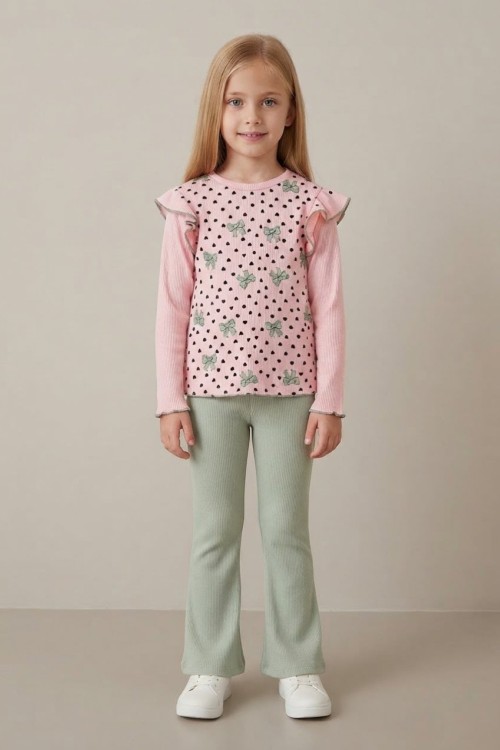 MK00156 Fırfır Detay Fitilli Takım Pembe