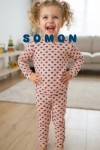 MK00146 Pamuklu Waffle   Kumaş İkili takım Kalpli  Açık Pembe