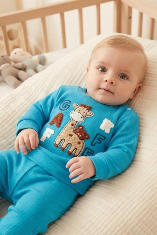 MK00163 Zürafa Pijama Takımı  Mavi
