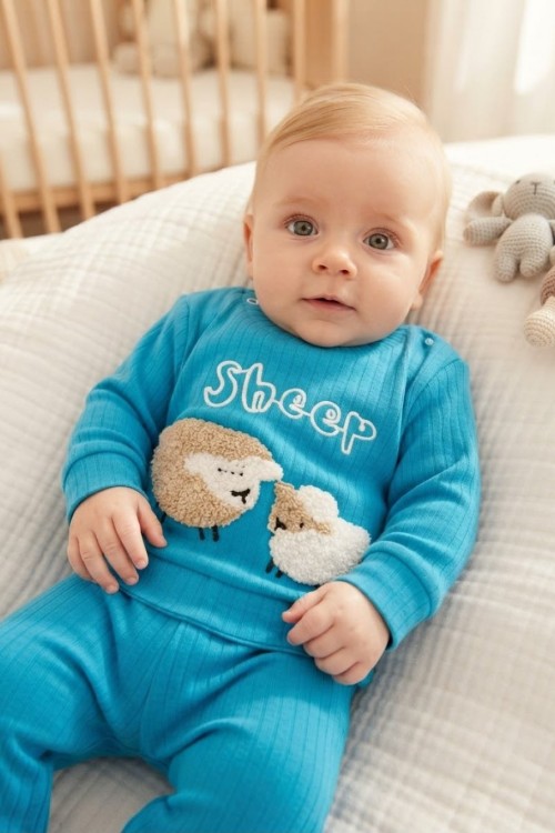 MK00163 Sheep Pijama Takımı Mavi Gök Mavi