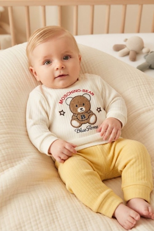 MK00163 Moschino Bear Pijama Takımı Sarı Sarı