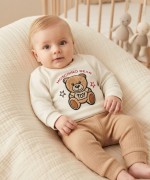MK00163 Moschino Bear Pijama Takımı Krem Krem