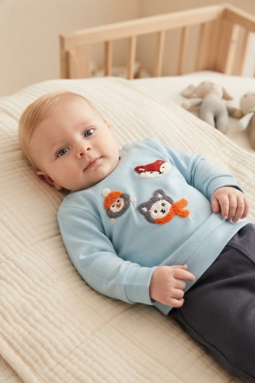 MK00163 Tilki Pijama Takımı Mavi Bebe Mavisi