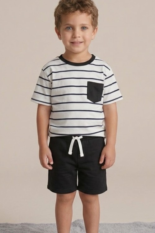 MK0012 100 PAMUK ÇİZGİLİ TAKIM Siyah