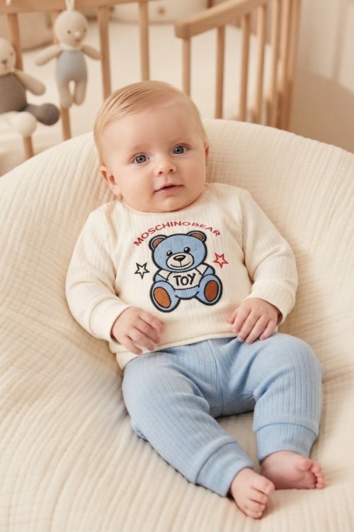 MK00163 Cool Bear Pijama Takımı Bebe Mavi Mavi Geçişli