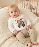 MK00163 Moschino Bear Pijama Takımı Krem  Krem