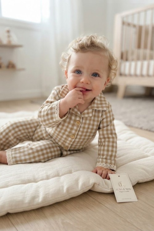 MK00165 Organik Kumaş Dantel Pijama Krem