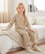 MK00165 Organik Kumaş Dantel Pijama Krem