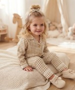 MK00165 Organik Kumaş Dantel Pijama Krem