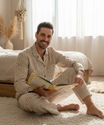 MK00165 Organik Kumaş Pijama Takımı (yetişkin) Krem