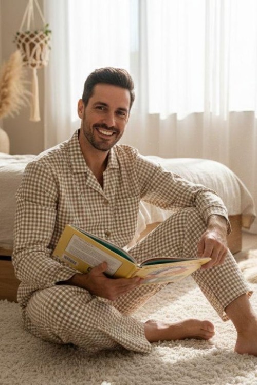 MK00165 Organik Kumaş Pijama Takımı (yetişkin) Krem