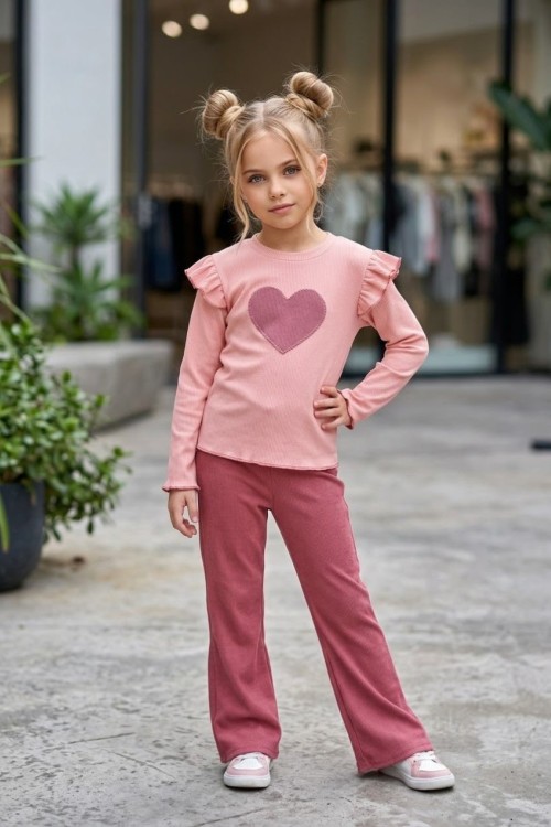 MK00154 Üst Fitilli Alt İki İplik Takım (Kalpli) Pembe