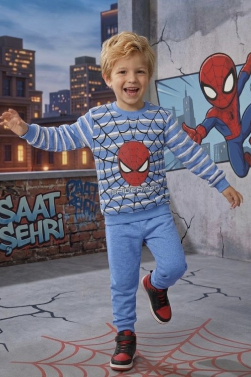 MK00170 Çizgili Spider Eşofman Takımı  Mavi