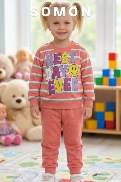 MK00172 Best Day Çizgili Takım somon Somon