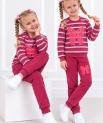 MK00172 Çizgili Kelebek Baskılı Takım Pembe